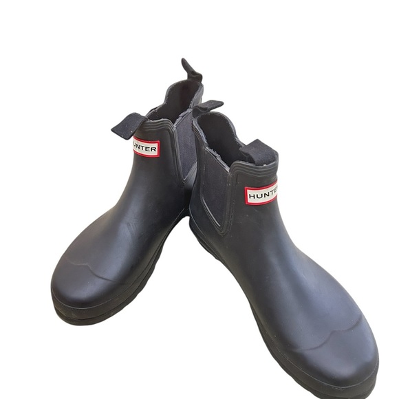 Hunter Black Rubber pull on short original Chelsea Boots size 10 - Picture 3 of 11